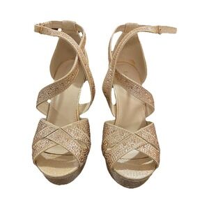 9N9/Lovmark Champagne Glitter Rhinestone Strappy Stiletto Sandals Women's Size 7
